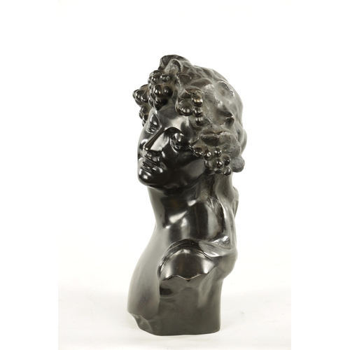 60 - J. LAMBEAUX (1852 – 1908) AN EARLY 20TH CENTURY BRONZE BUST OF A YOUNG LADY - signed on reverse. (36... 