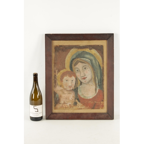 64 - AN INTERESTING EARLY OIL ON CANVAS MADONNA AND CHILD 18th century naive school - in later glazed fra... 