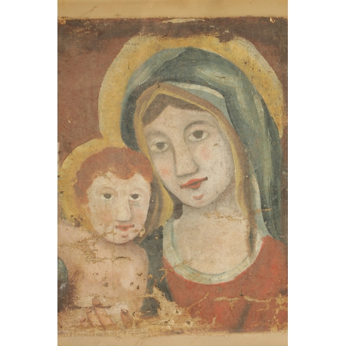 64 - AN INTERESTING EARLY OIL ON CANVAS MADONNA AND CHILD 18th century naive school - in later glazed fra... 