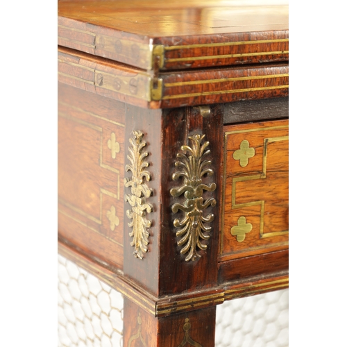 67 - A FINE REGENCY BRASS INLAID ROSEWOOD BONHEUR DE JOUR IN THE MANNER OF JOHN MCLEAN the raised superst... 