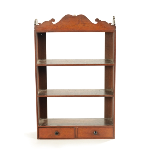 70 - A SET OF EARLY 19TH CENTURY WALNUT WALL SHELVES fitted with two bottom drawers (86cm high 54cm wide)