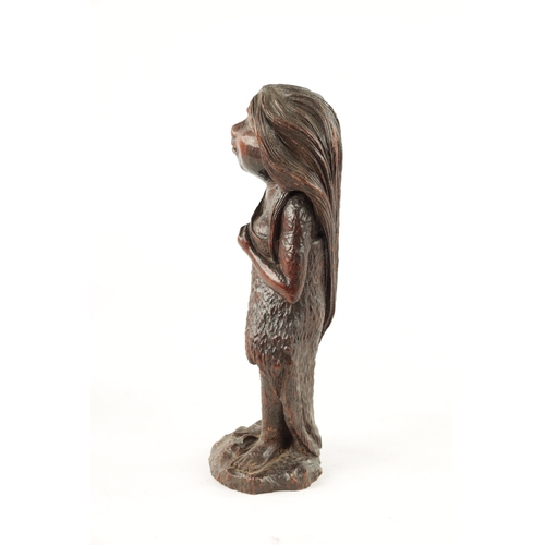 78 - AN UNUSUAL 19TH CENTURY FOLK ARK CARVED WALNUT FIGURE OF A MYTHICAL FEMALE with bone inlaid eyes (26... 