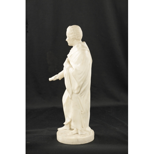 83 - A 19TH CENTURY CARVED WHITE MARBLE SCULPTURE OF A SCHOLAR (46cm high)