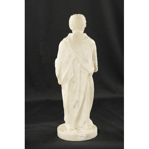 83 - A 19TH CENTURY CARVED WHITE MARBLE SCULPTURE OF A SCHOLAR (46cm high)