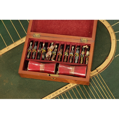 87 - AN EARLY 19TH CENTURY TOTOPOLY RACING BOARD AND BOX OF LEAD HORSES (track is 65cm wide 162cm wide)