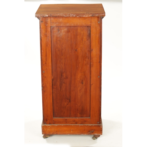 90 - AN 18TH CENTURY EMPIRE STYLE YEW-WOOD BEDSIDE CABINET with cupboard centre and outset columns (41cm ... 