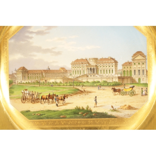 469 - A FINE REGENCY VIENNA CABINET PLATE with richly gilded border and a fine hand-painted scene of a pal... 