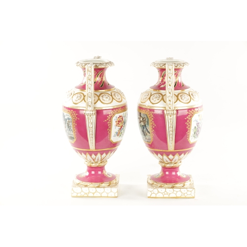 473 - A FINE PAIR OF BERLIN PORCELAIN URN-SHAPED VASES with classical figural scenes and gilt decoration o... 