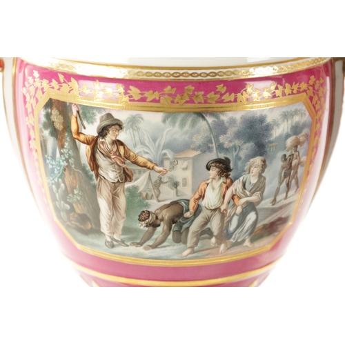 473 - A FINE PAIR OF BERLIN PORCELAIN URN-SHAPED VASES with classical figural scenes and gilt decoration o... 