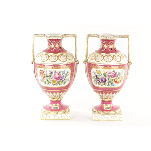 473 - A FINE PAIR OF BERLIN PORCELAIN URN-SHAPED VASES with classical figural scenes and gilt decoration o... 