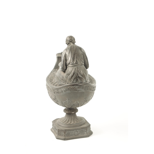 479 - AN 18TH CENTURY WEDGWOOD BLACK BASALT OIL LAMP of Grand Tour Roman design, the boat shaped leaf moul... 