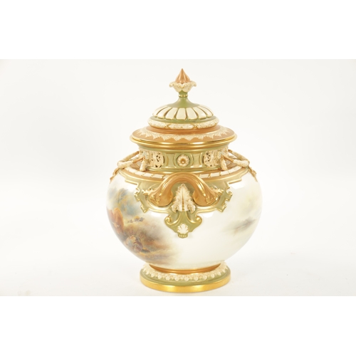 481 - JOHN STINTON A FINE ROYAL WORCESTER POT POURRI JAR AND COVER OF LARGE SIZE the richly gilt and green... 