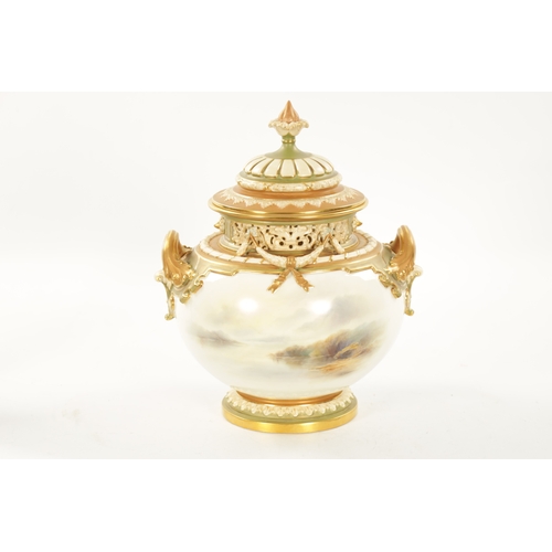 481 - JOHN STINTON A FINE ROYAL WORCESTER POT POURRI JAR AND COVER OF LARGE SIZE the richly gilt and green... 