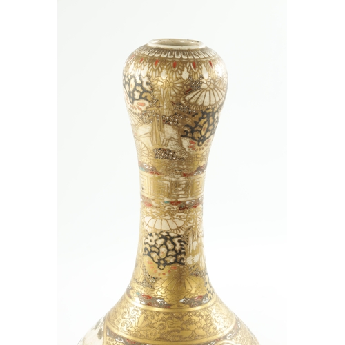 489 - A 19TH CENTURY JAPANESE SATSUMA BOTTLE NECK VASE decorated with figural landscape panels surrounded ... 