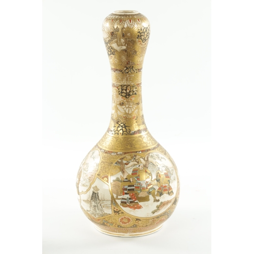 489 - A 19TH CENTURY JAPANESE SATSUMA BOTTLE NECK VASE decorated with figural landscape panels surrounded ... 