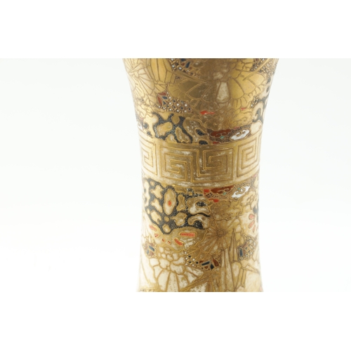 489 - A 19TH CENTURY JAPANESE SATSUMA BOTTLE NECK VASE decorated with figural landscape panels surrounded ... 