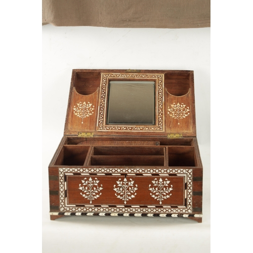 493 - A LARGE LATE 19TH CENTURY ANGLO-INDIAN IVORY AND EBONY INLAID WORKBOX with fine scrolling branch wor... 