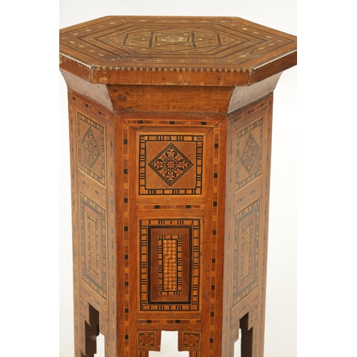 494 - A 19TH CENTURY EASTERN OTTOMAN STYLE INLAID OCCASIONAL TABLE with geometrically designed panels (33c... 