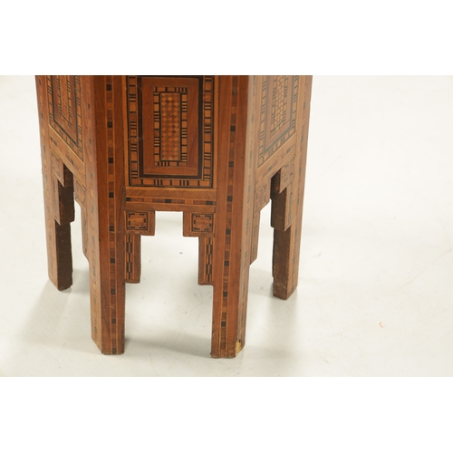 494 - A 19TH CENTURY EASTERN OTTOMAN STYLE INLAID OCCASIONAL TABLE with geometrically designed panels (33c... 