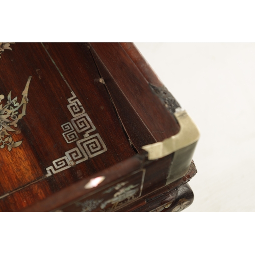 500 - A 19TH CENTURY CHINESE HARDWOOD AND MOTHER OF PEARL INLAID TRAY ON STAND decorated with landscapes. ... 