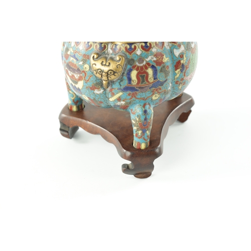 506 - A GOOD EARLY 19TH CENTURY CHINESE CLOISONNÉ INCENSE BURNER of bulbous form with pierced lid and rais... 