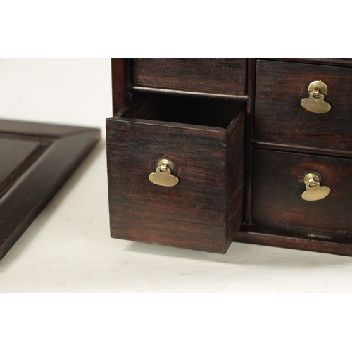 507 - A LATE 19TH CENTURY CHINESE HARDWOOD MEDICAL CABINET with sunken hinged brass handles and panelled f... 