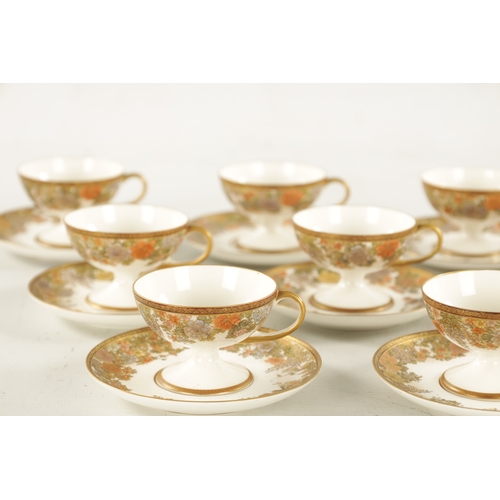 508 - A FINE JAPANESE MEIJI PERIOD COMPLETE SATSUMA TWELVE PLACE TEACUPS AND SAUCERS with slender stem cup... 