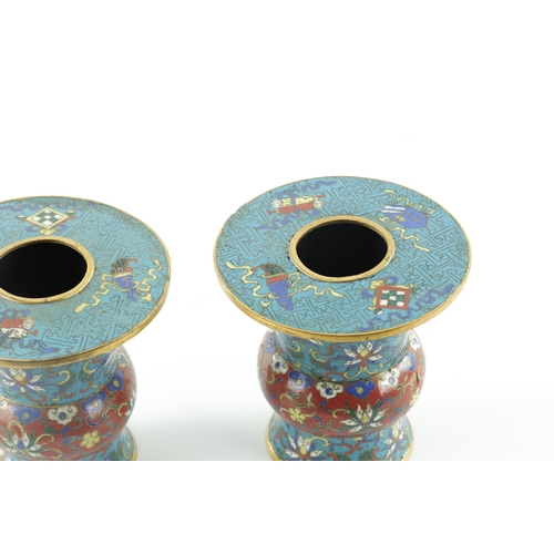 527 - A PAIR OF 18TH CENTURY CHINESE CLOISONNÉ BRUSH POTS the bulbous shaped bodies with flared rims decor... 