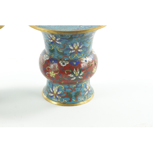 527 - A PAIR OF 18TH CENTURY CHINESE CLOISONNÉ BRUSH POTS the bulbous shaped bodies with flared rims decor... 