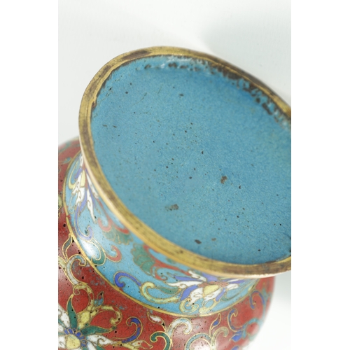 527 - A PAIR OF 18TH CENTURY CHINESE CLOISONNÉ BRUSH POTS the bulbous shaped bodies with flared rims decor... 