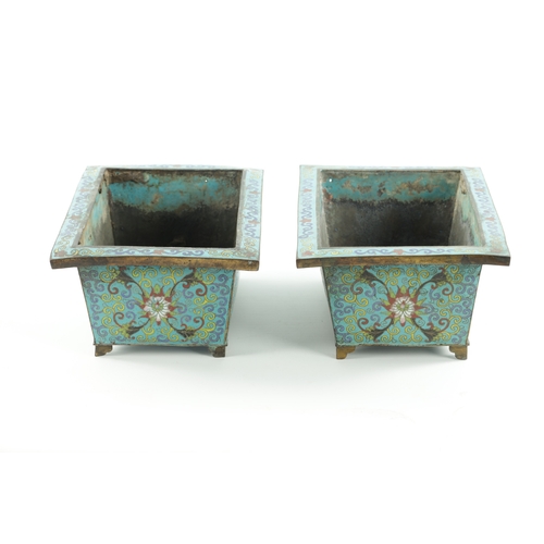 530 - A PAIR OF 19TH CENTURY CHINESE CLOISONNÉ PLANTERS with floral designs. (25.5cm wide 17cm deep 109cm ... 