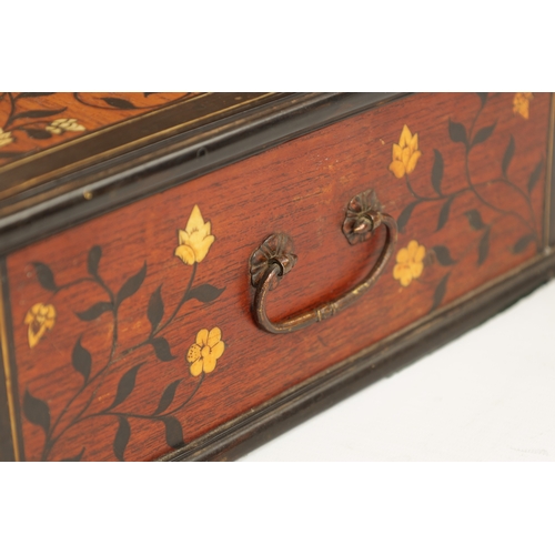 554 - A 17TH/18TH CENTURY INDO PORTUGUESE EBONY AND IVORY INLAID FITTED SHALLOW BOX with lined banded bord... 