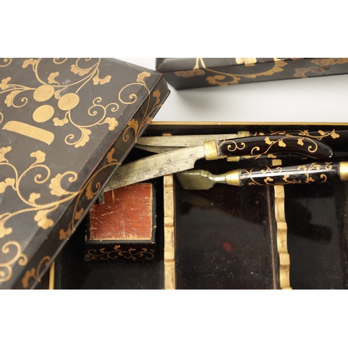 558 - A COLLECTION OF FIVE JAPANESE MEIJI PERIOD LACQUER WORK BOXES decorated with gilt scrolling floral d... 