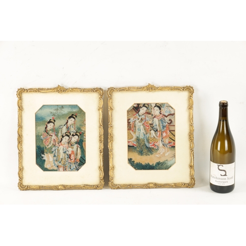 567 - TWO FINE CHINESE LATE 19TH CENTURY WATERCOLOURS depicting ladies in garden settings - mounted in gla... 