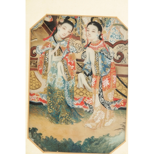 567 - TWO FINE CHINESE LATE 19TH CENTURY WATERCOLOURS depicting ladies in garden settings - mounted in gla... 