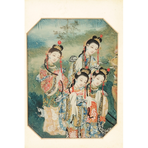 567 - TWO FINE CHINESE LATE 19TH CENTURY WATERCOLOURS depicting ladies in garden settings - mounted in gla... 