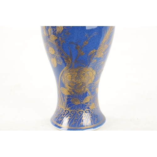 571 - AN 18TH CENTURY CHINESE POWDER BLUE VASE with gilt decoration depicting birds and flowers (29cm high... 