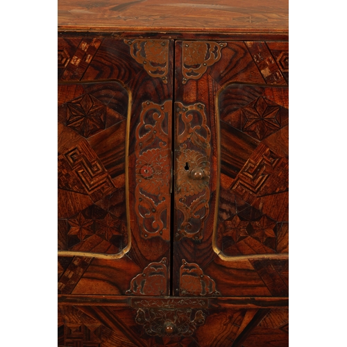 575 - A JAPANESE MEIJI PERIOD INLAID COLLECTOR'S CABINET OF LARGE SIZE with hinged doors revealing small d... 