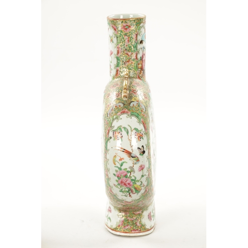 581 - A 19TH CENTURY CHINESE CANTONESE PORCELAIN MOON FLASK with warrior scene and floral decoration to bo... 