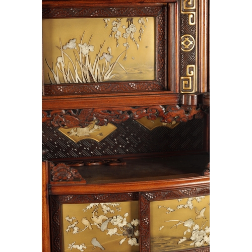 585 - A FINE JAPENESE MEIJI PERIOD CARVED HARDWOOD SHIBIYAMA COLLECTOR’S CABINET comprising of sliding shi... 