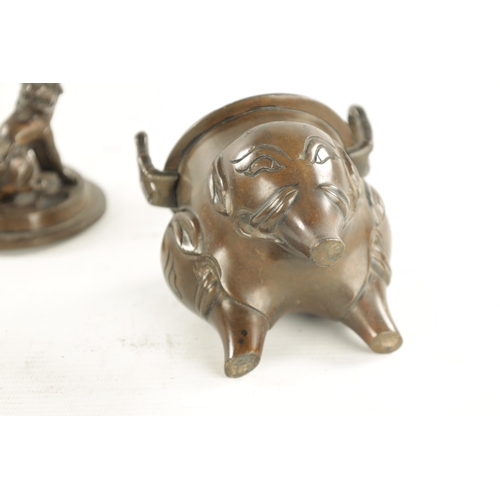 609 - A PAIR OF CHINESE LIDDED INCENSE BURNERS two-handled bodies with foo dog finials and elephant mask l... 