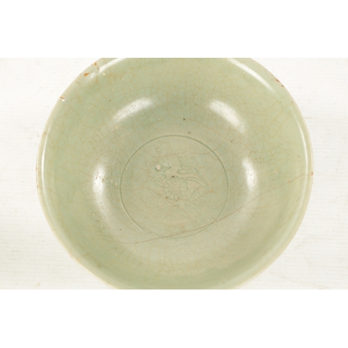 614 - A CHINESE CRACKLE GLAZE CELADON BOWL (19cm diameter)