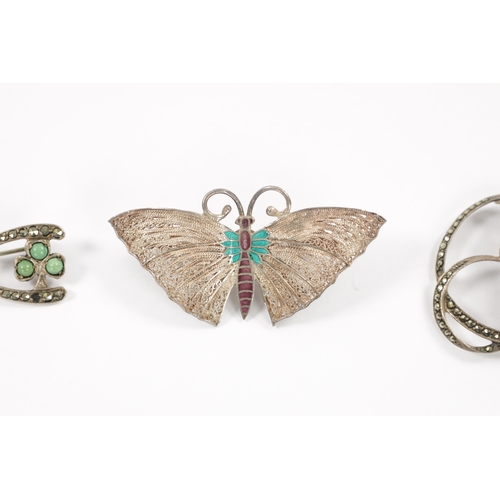 622 - A COLLECTION OF SILVER AND SILVER GILT JEWELLERY comprising a pair of coral earrings and a butterfly... 