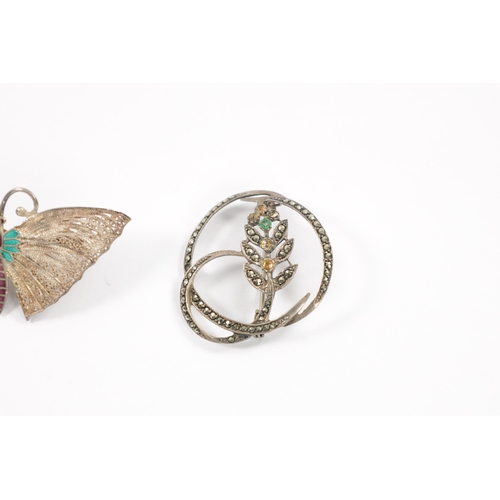 622 - A COLLECTION OF SILVER AND SILVER GILT JEWELLERY comprising a pair of coral earrings and a butterfly... 