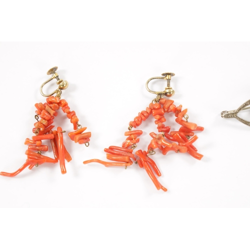 622 - A COLLECTION OF SILVER AND SILVER GILT JEWELLERY comprising a pair of coral earrings and a butterfly... 