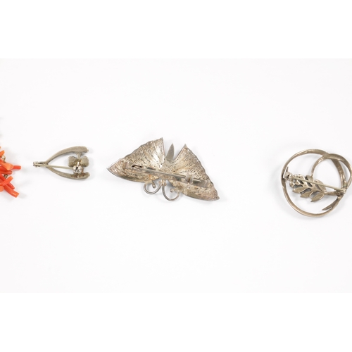 622 - A COLLECTION OF SILVER AND SILVER GILT JEWELLERY comprising a pair of coral earrings and a butterfly... 