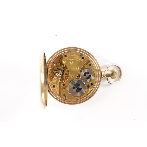 634 - A 1920’S WALTHAM 9CT GOLD FULL HUNTER POCKET WATCH having a white enamel Roman dial with subsidiary ... 