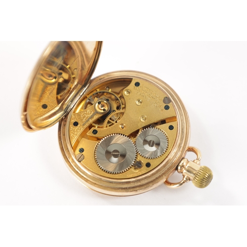 634 - A 1920’S WALTHAM 9CT GOLD FULL HUNTER POCKET WATCH having a white enamel Roman dial with subsidiary ... 