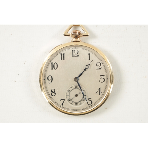 635 - A 1920’S 9CT GOLD VERTEX WATCH CO. OPEN FACED POCKET WATCH having a silvered dial with Arabic numera... 