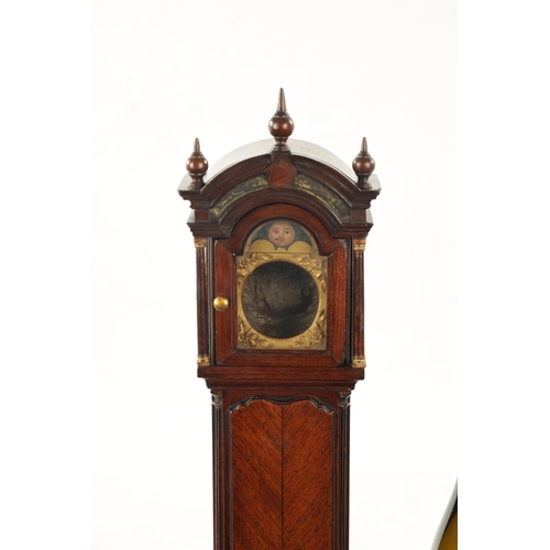 648 - A RARE 18TH CENTURY MAHOGANY POCKET WATCH HOLDER FORMED AS A LIVERPOOL LONGCASE CLOCK with book-matc... 